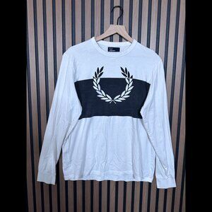 Fred Perry Shirt Large Mens Wite Long Sleeve Crewneck Crown Logo Graphic Tee